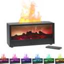 Essential Oil Air Diffuser Flame Colorful Water Vapor Fireplace Fire Humidifier for Aromatherapy Aroma Therapy Cordless Machine Room Bedroom,Battery Operated,[Timer and Auto Off Protection] (717black)