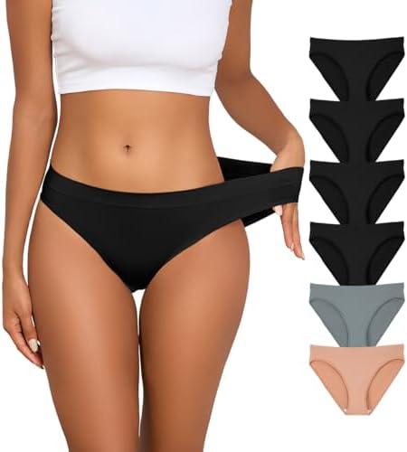 Y25D Bikini Underwear for Women Seamless Cheeky Panties Low Waist Soft Stretch Breathable Ladies Hipster Briefs, 6-Pack L