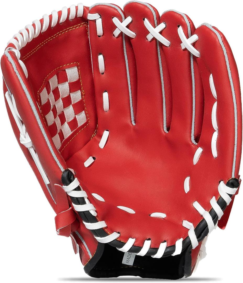 KRTOYUST | Baseball Glove | Performance Composite Leather Baseball Mitts for Adult Youth | Baseball Softball Outfield Infield Mitts (11.5 Inch, Red)