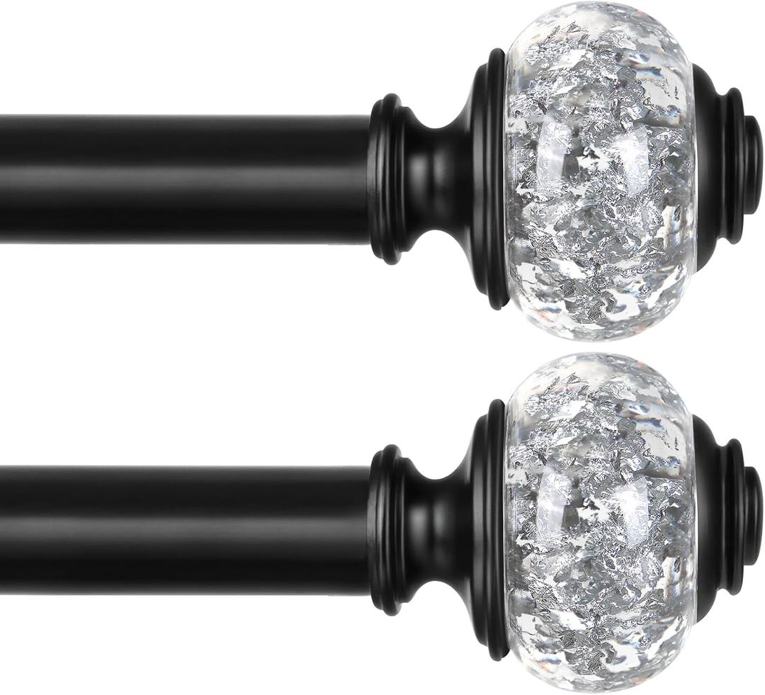 2 Pack Black Curtain Rods for Windows 48 to 84 Inch, USFOOK 7/8 Inch Telescoping Splicing Drapery Rods 32 to 86 Inch, Decoration for Home with Decorative Translucent Finials