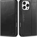 SHIELDON Wallet Case for iPhone 16 Pro Max 5G 2024, Genuine Leather RFID Blocking Credit Card Case Flip Magnetic Full Protection Kickstand Cover Compatible with iPhone 16 Pro Max 6.9" - Retro Black