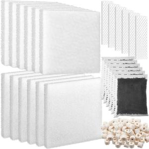 Threlaco 26 Pcs Aquarium Filter Media Kit Compatible with Fluval C3 (50 Gal) Power Filter, 6 White Foam Sponge Pad, 6 Poly Foam Pads, 6 BioScreen, 6 Activated Carbon, 2 Pack 3.5 Oz/100g Ceramic Ring