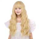 Girls Blonde Wig Child Long Golden Blonde Wig with Bangs Wavy Curly Wigs for Kids Hallween Party Include Wigs Cap