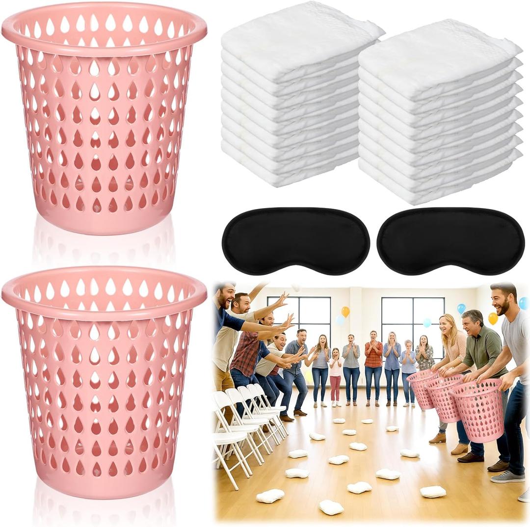 LemonRoad 2 Pack Funny Baby Shower Diaper Games Activities Kits Toss the Diaper in the Pail Hilarious Gender Reveal Games Prizes Accessories for Boys Girls Women Men (Pink)