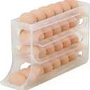 Automatic Rolling Egg Holder for Fridge, 4 Tier Egg Dispenser Organizer, Space Saving Refrigerator Egg Storage Container Holds 28 Eggs for Kitchen Pantry Countertop (75% Transparency)