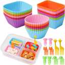 Silicone Lunch Box Dividers, 46 Pcs Bento Bundle Lunch Box Kit for Kids Lunch Accessories, BPA Free, Dishwasher Safe (Multicolor+Picks)