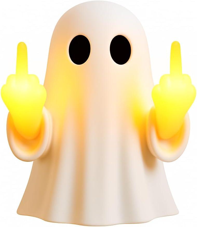 Auetrcls Middle Finger Ghost Figurines LED Lamp - Glowing Halloween Decorations Indoor Spooky Home Office Desk House Decor - Gag Prank Gifts