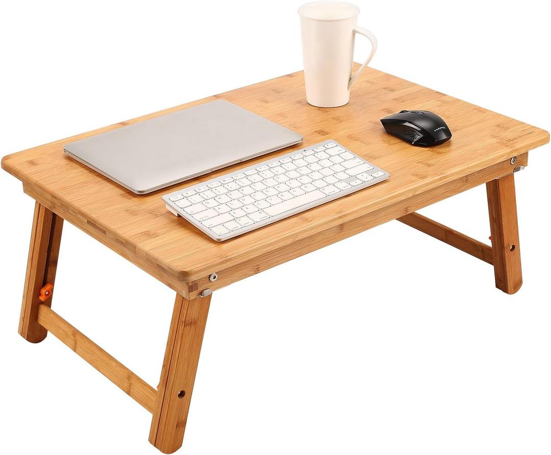 Large Size Laptop Tray Desk Nnewvante 25.6x17.7in Bamboo Floor Desk Low Table Bed Tray Table,Foldable Adjustable Study Writing Gaming Breakfast Serving Floor Table Support 18in Laptop w' 4 Leg Lock