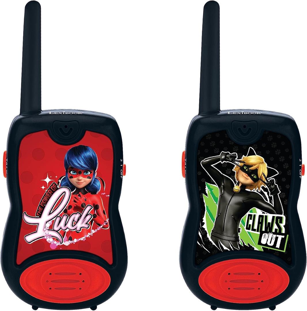 Lexibook, Miraculous, Walkie Talkies, 200m, Communication Set for Kids, 2 Communication Channels, Belt Clip, Black/Red, TW12MI