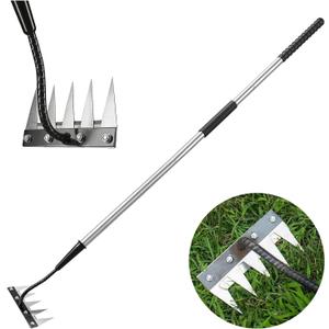 Garden Hand Rake Tool Carbon Steel, Long Handle Weeding Garden Rake, Forged Iron Weeding Rake, Thickened 5 Teeth Carbon Steel Garden Weeding and Leaf Removal Tools