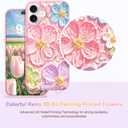 for iPhone 16 Plus Wallet Case with Card Holder, Cute 3D Oil Painting Floral Crossbody Case with Kickstand [Screen Protector+Camera Lens Protector] Flip Cover for iPhone 16 Plus, Rose Gold