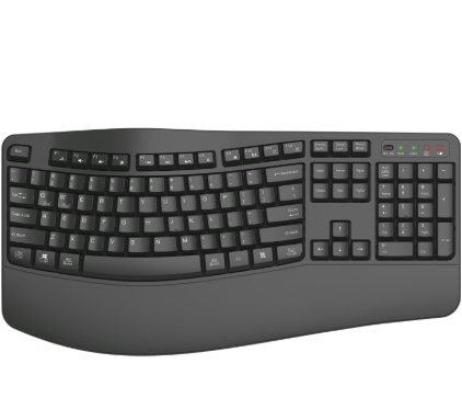 QUASIO Ergonomic Wireless Keyboard with Wrist Rest, Wave Keys, Comfortable Natural Typing, 2.4GHz Full Size Ergo Wireless Computer Keyboard for MultiOS, Windows, Mac OS Laptop/PC/Notebook (Black)