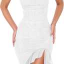 BORIFLORS Women's Sexy Elegant Boat Neck Bodycon Midi Dresses Ruffle Hem Sleeveless Ruched Cocktail Party Tank Dress (Large, White)