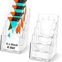 Crtiin 2 Pack 4 Tier Acrylic Brochure Holder Display Stand 6 x 9 Inch, Pamphlet Organizer Flyer Literature Clear Plastic Wall Mount Countertop for Classroom Booklets Magazines Office Home
