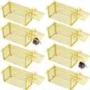 Qualirey 8 Pcs Humane Rat Trap Chipmunk Squirrel Cage Trap 4.33 x 4.33 x 9.06 Inches Foldable Rodent for Small Live Animal Voles Hamsters Catch and Release for Kitchen Yard Garage (Yellow)