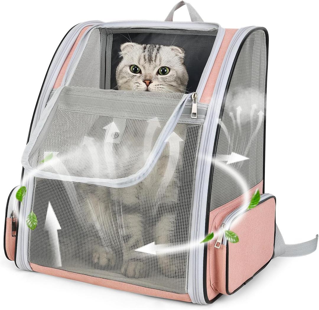 Cat Backpack Carrier Large Pet Backpack for Small Dog Medium Cat Puppy Kitten Bunny up to 15lbs, Ventilated Mesh Dog Collapsible Travel Backpack for Hiking Walking Outdoor (pink)