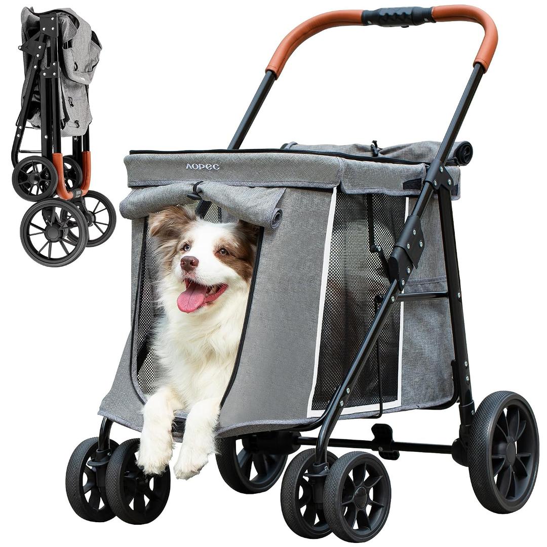 Medium Dog Stroller, Dual Entry One-Touch Folding,Small and Medium Pet Stroller,360 Rotating Front Wheels,80 lbs Weight Capacity for Outdoor Travel and Elderly Dogs - Gray