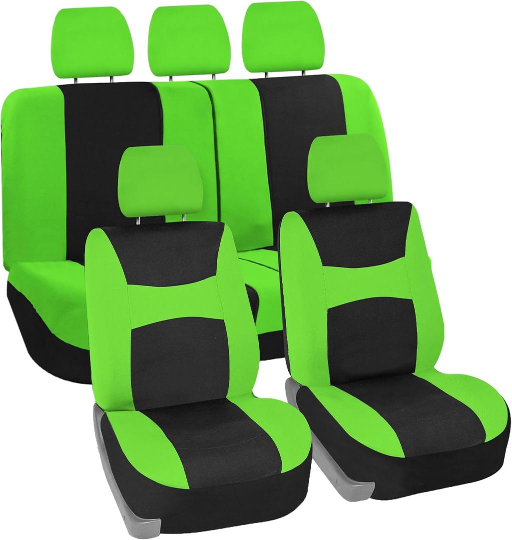 FH Group Car Seat Covers Full Set Cloth - Universal Fit,Automotive SeatCovers,Low Back Front SeatCovers,Airbag Compatible,Split Bench Rear Seat,Washable Car SeatCover for SUV,Sedan,Van Green
