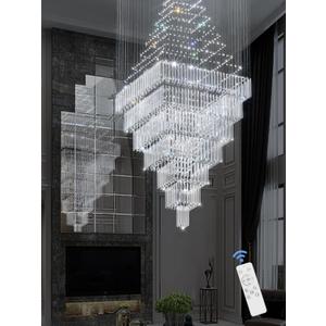 Flashing God D59''X H120'' Extra Large Chandeliers for High Ceilings Crystal Raindrop Chandeliers Large Villa Chandelier Entrance Foyer Crystal High Ceiling Light LED Dimmable 2700K-6000K Quadrate (Silver)