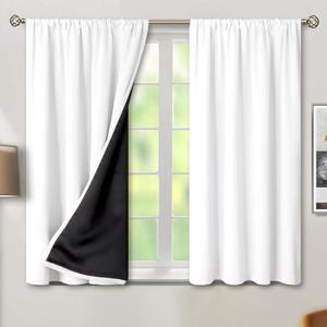 BGment Short Blackout Curtains for Small Window 54 Inch Length 2 Panels Set, Full Room Darkening Thermal Insulated Rod Pocket Curtains with Black Liner, 46 Inch Wide, Pure White, 2 Panels