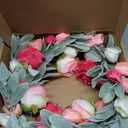 20 Inches Farmhouse Valentines Wreath Modern Valentine Flower Wreath Rocco Valentines Day Door Wreaths with Red Pink Rose Tulip Flocked Lambs Ear for Window Porch Porch Indoor Outside Decor