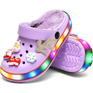 Kids' Boys Girls LED Clogs Cute Garden Shoes Cartoon Slides (1 Little Kid, Furry-purple)