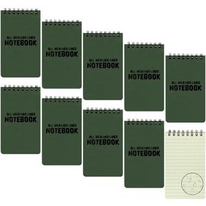 10 Pack Waterproof Notebook, All-Weather Pocket Sized Tactical Notepad, Top Spiral Memo Grid Paper Notepad for Outdoor Activities Recording(Army Green, 3"x5")