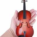 Wooden Miniature Violin with Stand, Bow and Case Mini Musical Instrument Violin Replica Collectible Figurines Dollhouse Accessories Model Home Decoration Display Ornament (9.84"x3.54"x1.51")