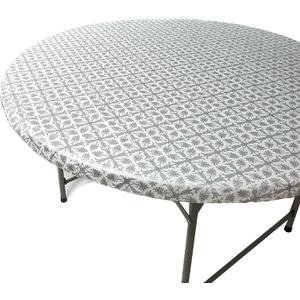 Fits Tables up to 55" to 60" Inch Round Tablecloth Elastic Silver Patterned Large Round TableCover Wedding Plastic Vinyl Fitted Table Cloth Flannel Backing Holidays Xmas Outdoor Party