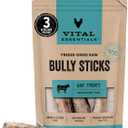 Vital Essentials Freeze Dried Bully Sticks Dog Treats | Premium Quality, Long Lasting | Grain Free Treats for Dogs, (3 Count) 1.4 oz Bag (EXP 03/24/28)