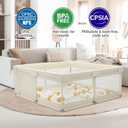 ZEEBABA Beige Baby Playpen 59x59 in, Playpen for Babies and Toddlers, Play Pen for Kids, Play Yard for Infants with Gate (Without mat)