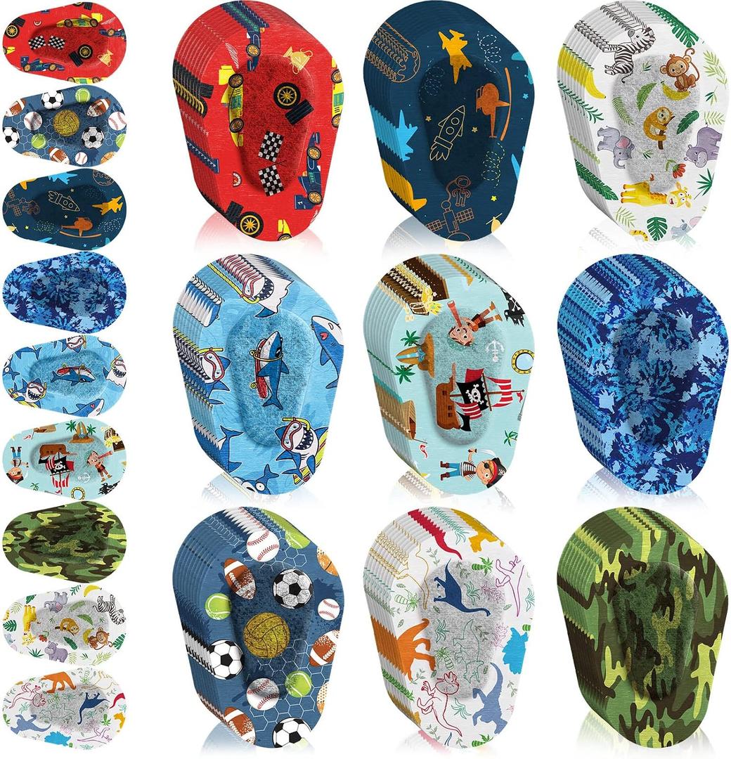 Toulite 90 Pcs Adhesive Eye Patches for Kids Boys Breathable Boy Eye Patch Bulk Cute Adhesive Bandages for Amblyopia Light Blocking Lazy Eyes Toddler Boys Girls, 9 Styles