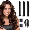 Heatless Hair Curler Overnight Curls-3 Pcs No Heat Curling Blowout Rod to Sleep In,Hair Rollers with Satin Scarf (Black)