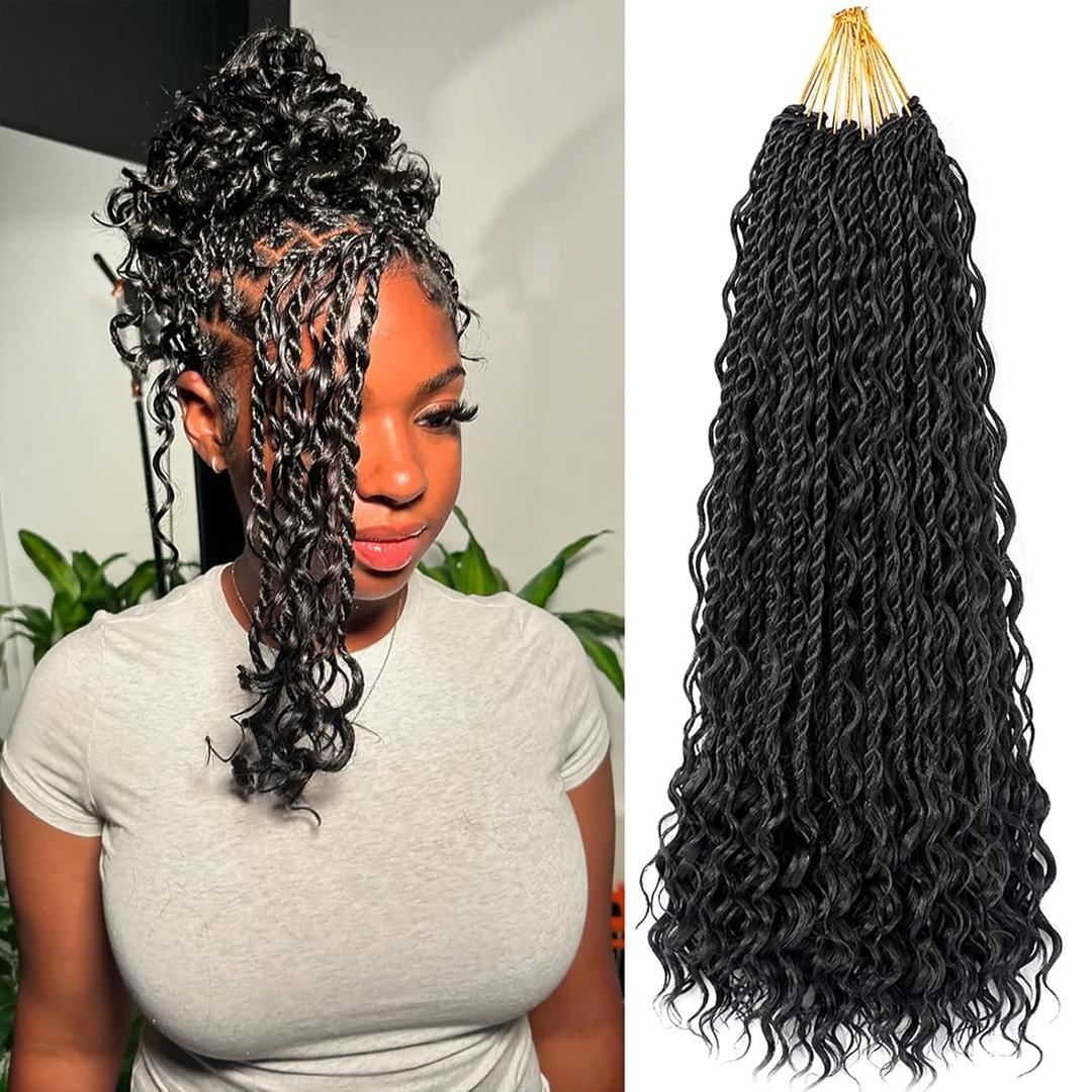 14 Inch Senegalese Twist Crochet Hair with Curly Ends Pre-Looped Boho Island Twist Crochet Braids Pre-Twisted Goddess Crochet Hair for Black Women Natural Black Braiding Hair Extensions (9Packs, 1B)