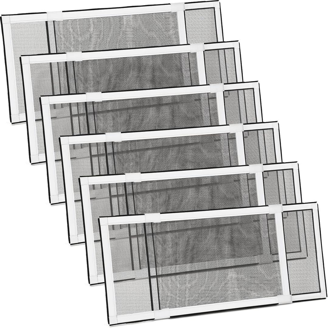Treela 6 Pack Expandable Window Screens for House Adjustable Pre Framed Windows Replacement Horizontal 10" H x 19" - 36" W White Mobile Home Mesh Net Dust Protector for Basement House