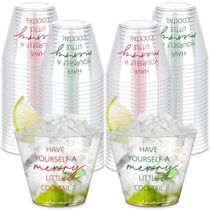 100 Pcs 9 oz Funny Christmas Party Cups Bulk Have Yourself A Merry Little Cocktail Disposable Clear Cup Red Green Cocktail Tumbler for Xmas Party Christmas Eve Decoration