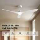 Roomratv Ceiling Fans with Lights and Remote Control,Quiet Noiseless Reversible DC Motor,6 Speeds,Timers, 3 CCT, Indoor Use, Plastic Blades,52 Inch White Ceiling Fan Smart APP Control for Living Room