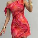 Acelitt Womens Summer Floral Off Shoulder Dress (Orange, M)
