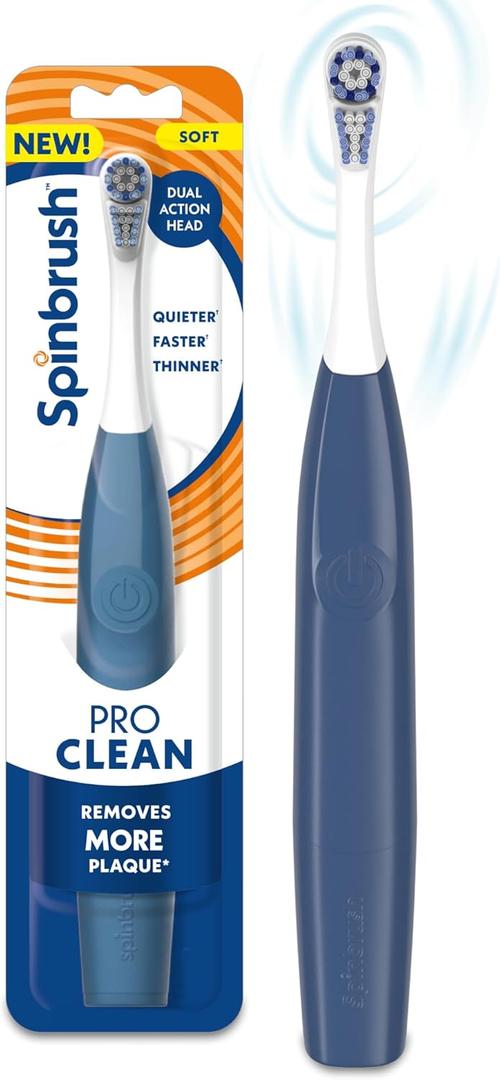 Spinbrush New PRO Clean Battery Powered Electric Toothbrush for Adults, Soft Bristles, Blue, 1 Count