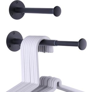 2 Pack Retractable Hanger Holder for Laundry Room, Wall Mount Organizer Rack for Lightweight Clothes, Space Saving Laundry Hook Rod, Keep Empty Hangers Handy, Black