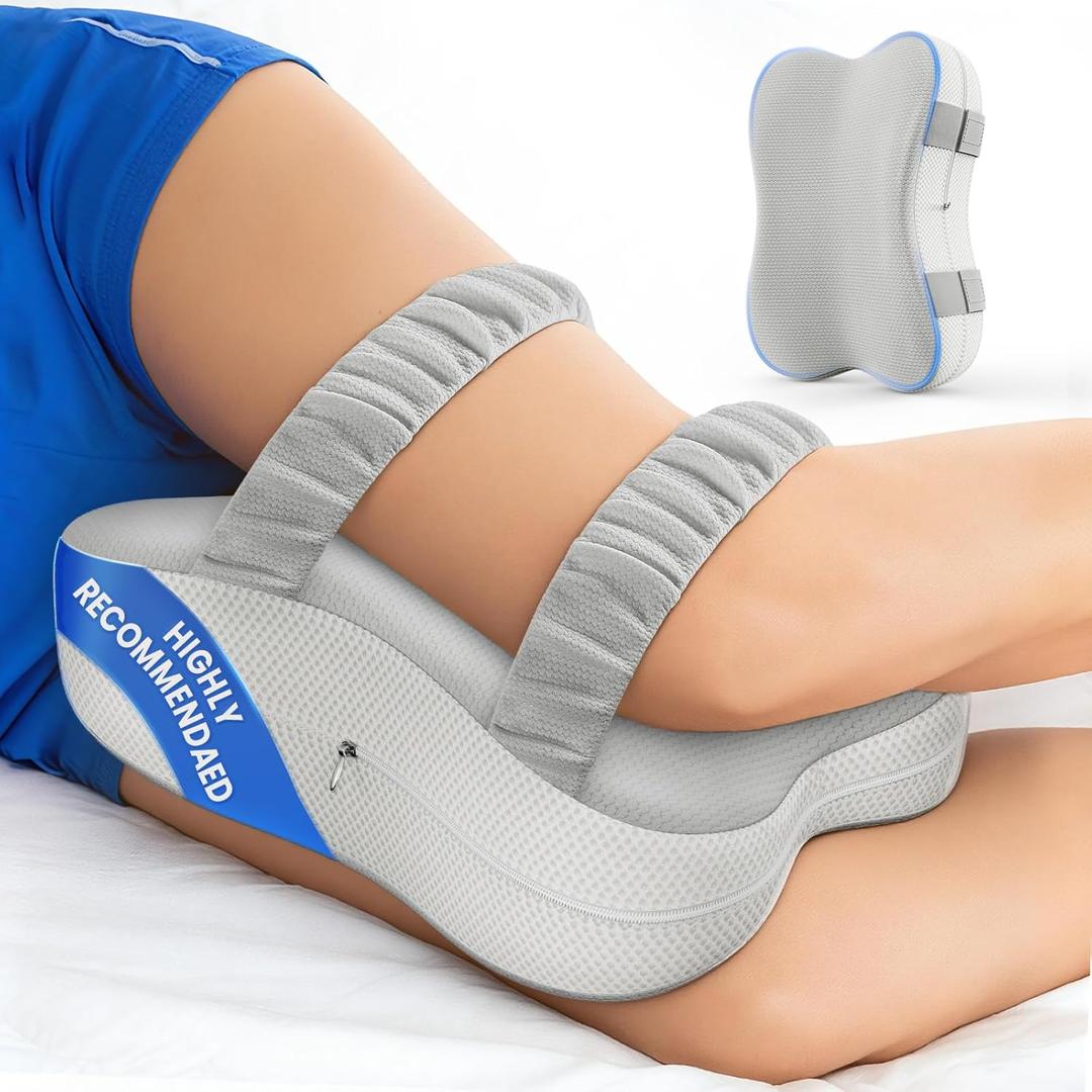 JINXIA Knee Pillow for Side Sleepers, Comfortable Memory Foam Leg Pillow for Side Sleeping, Pillow Sleeping Between Legs Aligns Spine, for Hip, Back & Sciatica Pain Relief, White and Gray