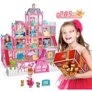 Dolls House for Girls 3-5 DIY Pink Dollshouses with 4 Stories 13 Rooms Deluxe Villa Toy with 1 Doll, Slide, Dogs, Furniture, Bedroom, Kitchen, 285 PCS Dreamy House Toy Gift for Kids Girls Ages 3 4 5 6 Dolls House for Girls 3-5 DIY Pink Dollshouses with 4 Stories 13 Rooms Deluxe Villa Toy with 1 Doll, Slide, Dogs, Furniture, Bedroom, Kitchen, 285 PCS Dreamy House Toy Gift for Kids Girls Ages 3 4 5 6