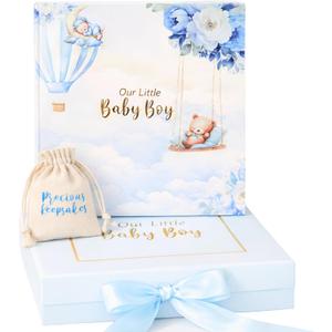 Luxury Baby Boy Memory Book Set  Keepsake Journal & Milestone Album from Pregnancy to Age 5 with Premium Gift Box, Storage Pouch & Keepsake Envelope  Baby Shower & Newborn Gift (Blue)