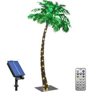 Lightshare 7FT Gorgeous Solar Palm Tree Artificial Tree, 152LED Lights, Decoration for Office, Home, Party, Christmas, Nativity, Outdoor Patio
