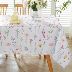 MATIRUG Spring Floral Table Cloths for Rectangle Tables 60x120 Inch,Spill Proof Easter Watercolor Tablecloth,Pastel Flower Washable Table Fabric for Picnic Kitchen Outdoor
