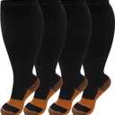4 Pairs Plus Size Compression Socks for Women & Men, Extra Wide Calf 20-30 mmHg Knee High Compression Stockings for Circulation Swelling Support (3X-Large)