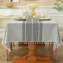 Laolitou Rustic Tablecloth Cotton Linen Waterproof Tablecloths Burlap Table Cloths for Kitchen Dining Cloth Table Cloth for Rectangle Tables Grey Lines Rectangle,55''x70'',4-6 Seats
