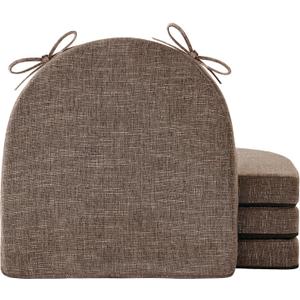 Chair Cushions for Dining Chairs with Ties and Removable Cover, Dining Kitchen Chair Pads with Non-Slip Bottom, High-Resilience Indoor Seat Cushions, 16'' x 16'' x 2'', Set of 4, Brown
