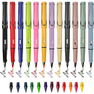 Inkless Magic Pencil with Eraser - Infinity Reusable Pencils in Colored 12PCS Mixed+12PCS Color Pencil Tips