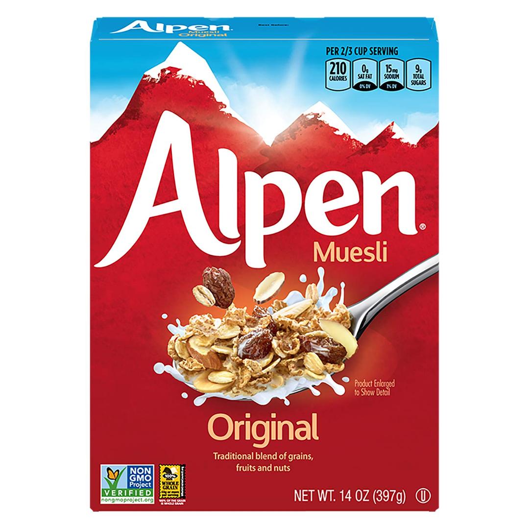 Alpen Original Muesli, Swiss Style Muesli Cereal, Whole Grain, Non-GMO Project Verified, Heart Healthy, Kosher, Vegan, 14 Oz Box (2.33 ounce (Pack of 6)) Best By Oct. 10, 202